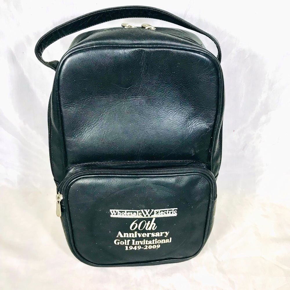 Leather golf shoe bag 14”x 8” x 5” Preowned